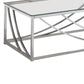 Tempered Glass Top Coffee Table With Metal Tubular Legs, Chrome And Clear By Benzara | Coffee Tables |  Modishstore  - 3