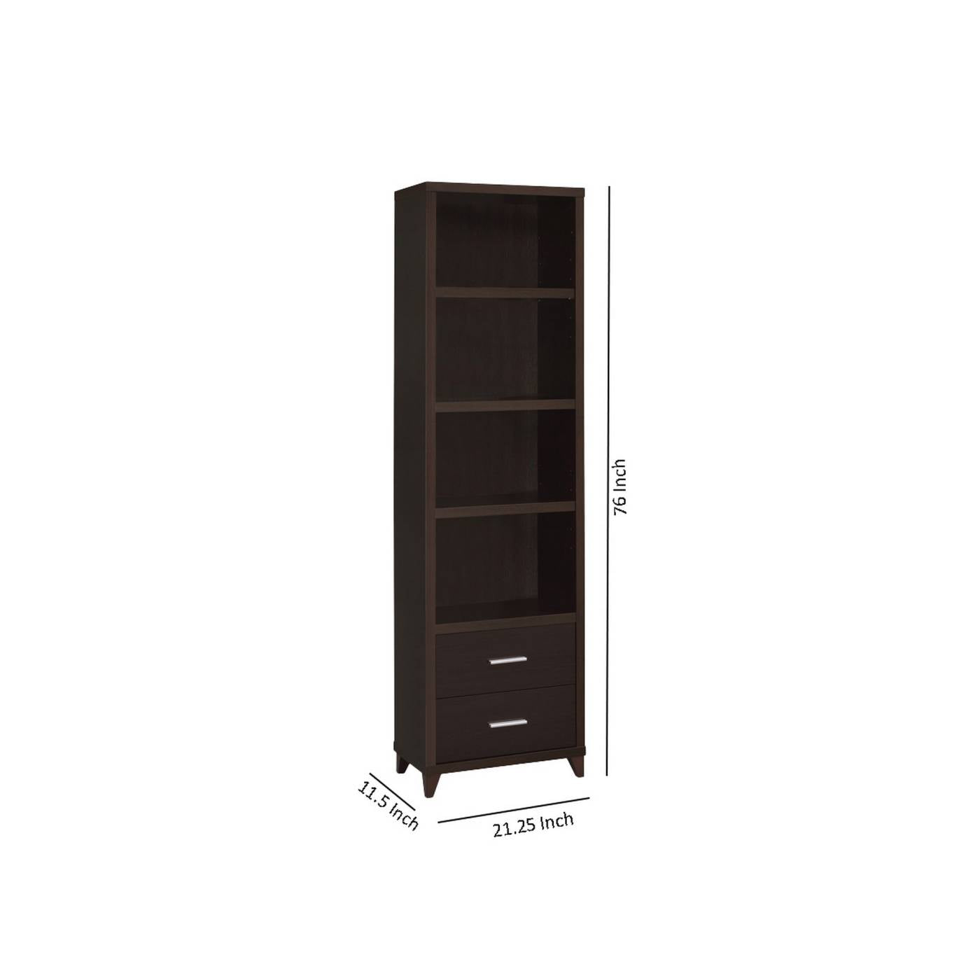 3 Shelf Wooden Media Tower With 2 Drawers, Dark Brown By Benzara | Cabinets |  Modishstore  - 3