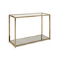 Glass Top Sofa Table With Metal Frame And Open Shelf, Brass And Clear By Benzara | Console Tables |  Modishstore 