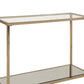 Glass Top Sofa Table With Metal Frame And Open Shelf, Brass And Clear By Benzara | Console Tables |  Modishstore  - 3