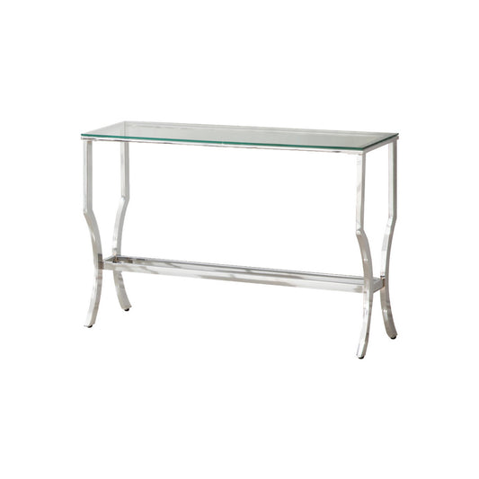 Glass Top Sofa Table With Metal Frame And Mirror Shelf, Chrome By Benzara | End Tables | Modishstore