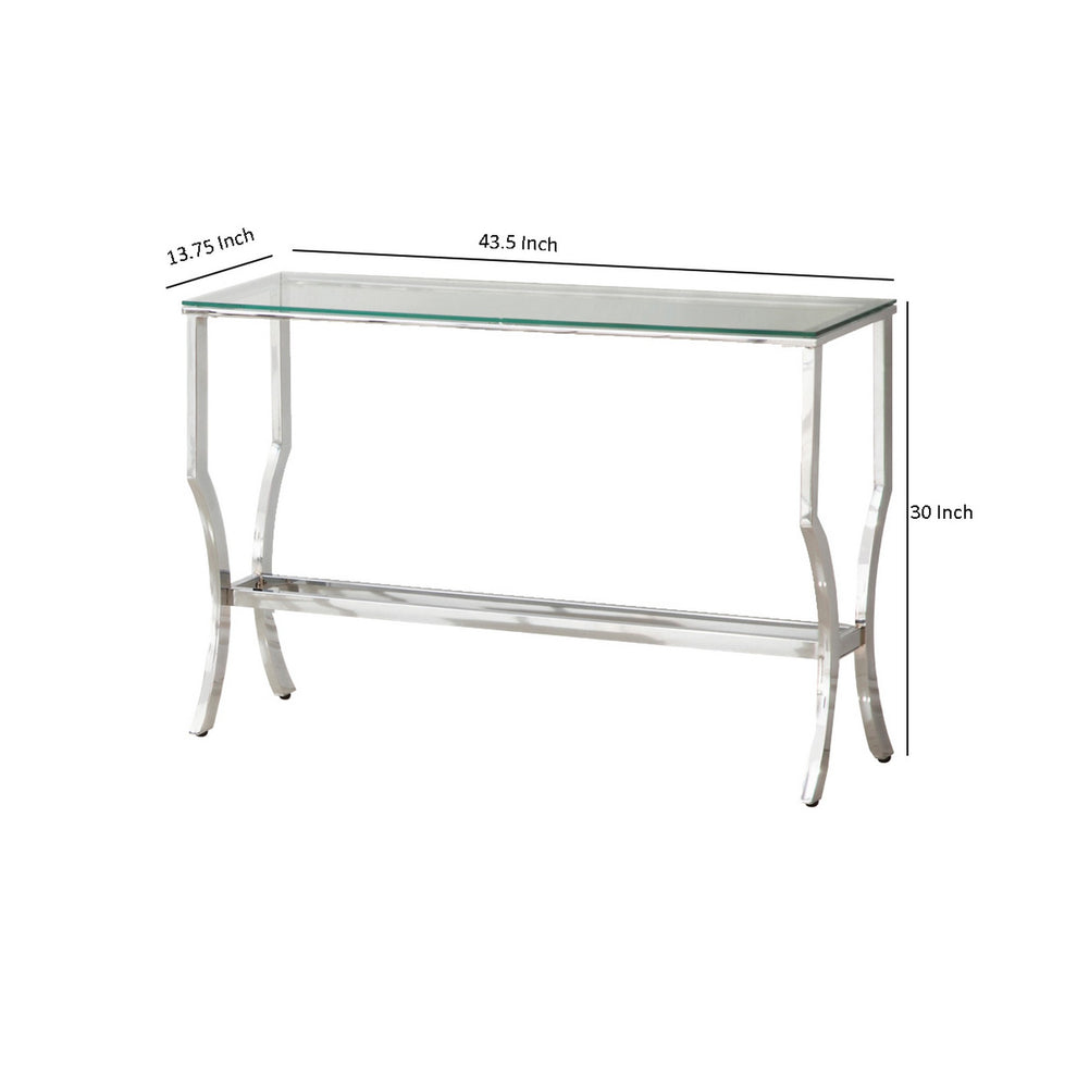 Glass Top Sofa Table With Metal Frame And Mirror Shelf, Chrome By Benzara | End Tables | Modishstore - 5