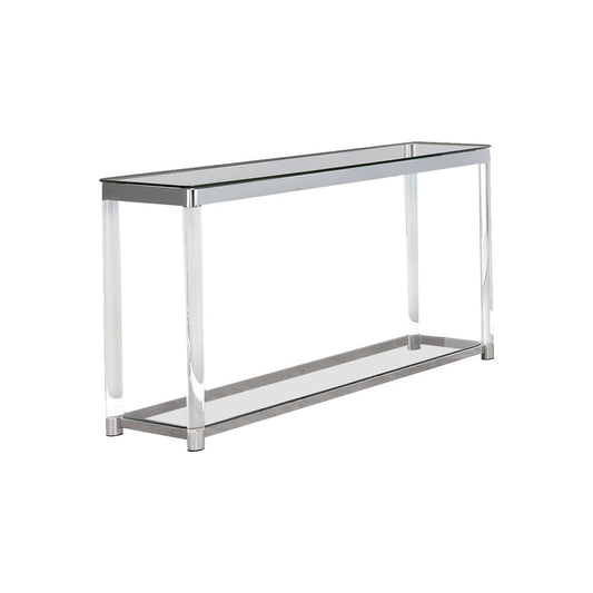 Acrylic Frame Sofa Table With Glass Top And Bottom Shelf, Clear And Chrome By Benzara | End Tables | Modishstore