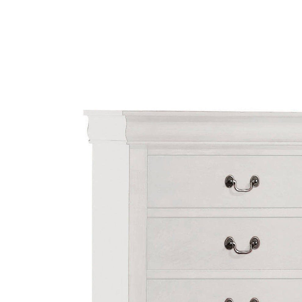 5 Drawer Wooden Chest With Metal Hanging Pulls And Bracket Feet, White By Benzara | Drawers |  Modishstore  - 5