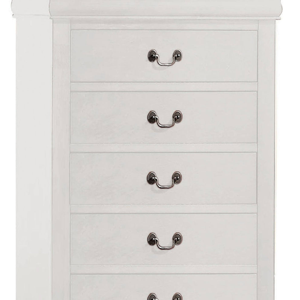 5 Drawer Wooden Chest With Metal Hanging Pulls And Bracket Feet, White By Benzara | Drawers |  Modishstore  - 2