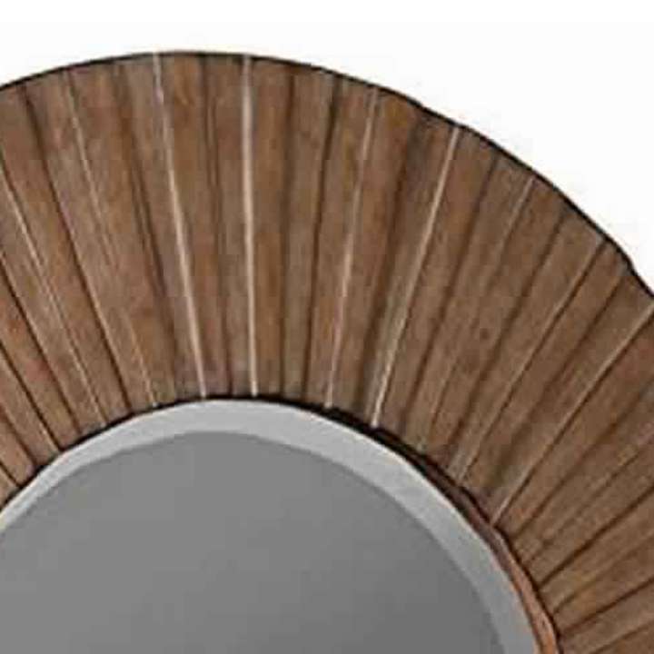 Transitional Sunburst Round Mirror With Wooden Frame, Brown By Benzara | Mirrors |  Modishstore  - 4
