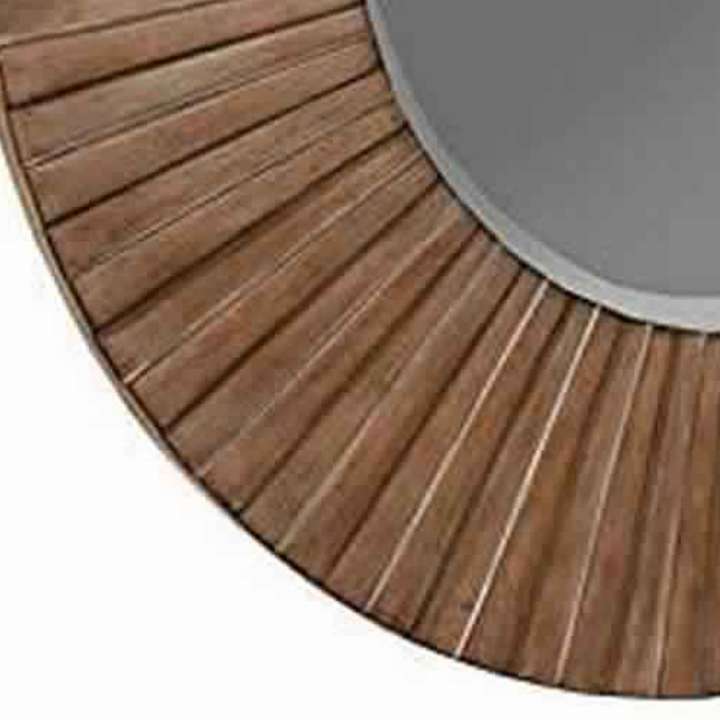 Transitional Sunburst Round Mirror With Wooden Frame, Brown By Benzara | Mirrors |  Modishstore  - 3