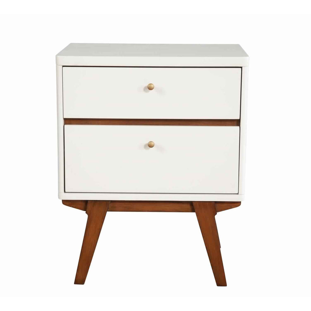 2 Drawer Wooden Nightstand With Angled Legs, White And Brown By Benzara | Nightstands | Modishstore - 2
