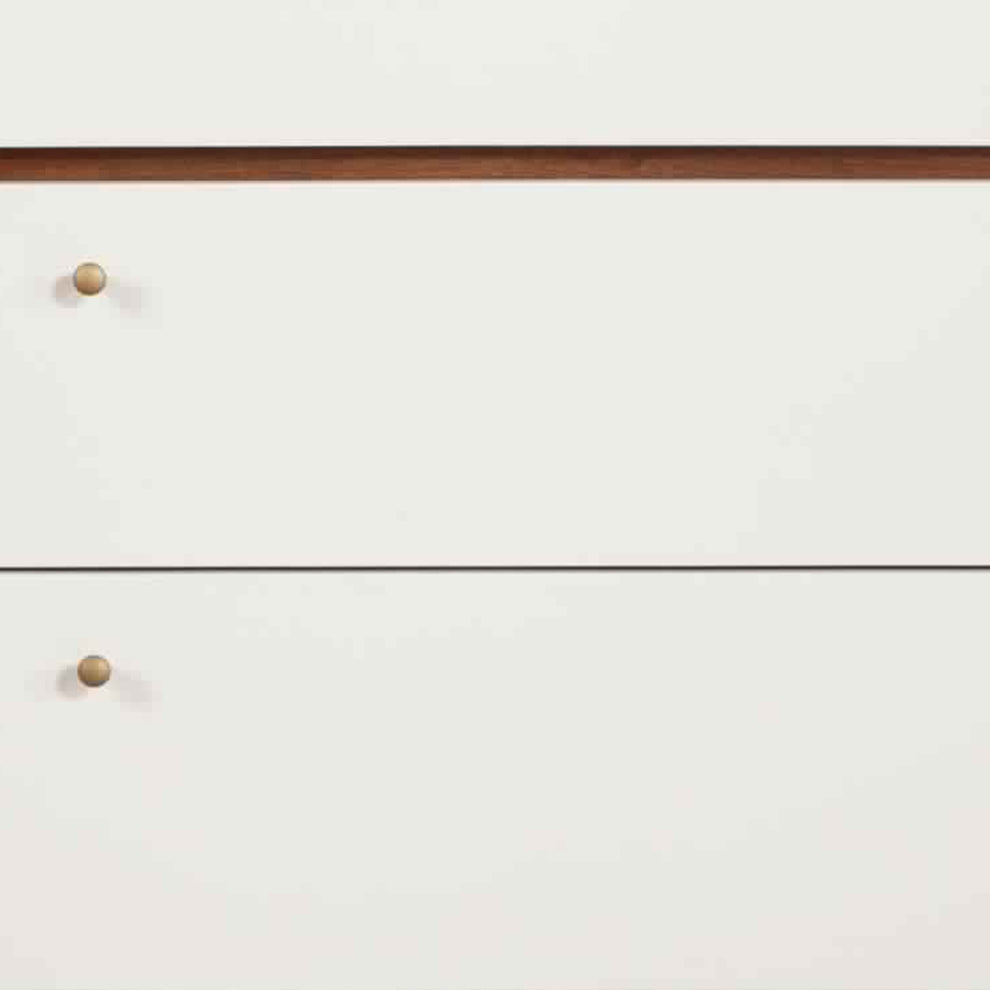 3 Drawer Wood Chest With Round Pulls And Angled Legs, Small,White And Brown By Benzara | Cabinets | Modishstore - 3