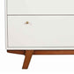 3 Drawer Wood Chest With Round Pulls And Angled Legs, Small,White And Brown By Benzara | Cabinets | Modishstore - 4