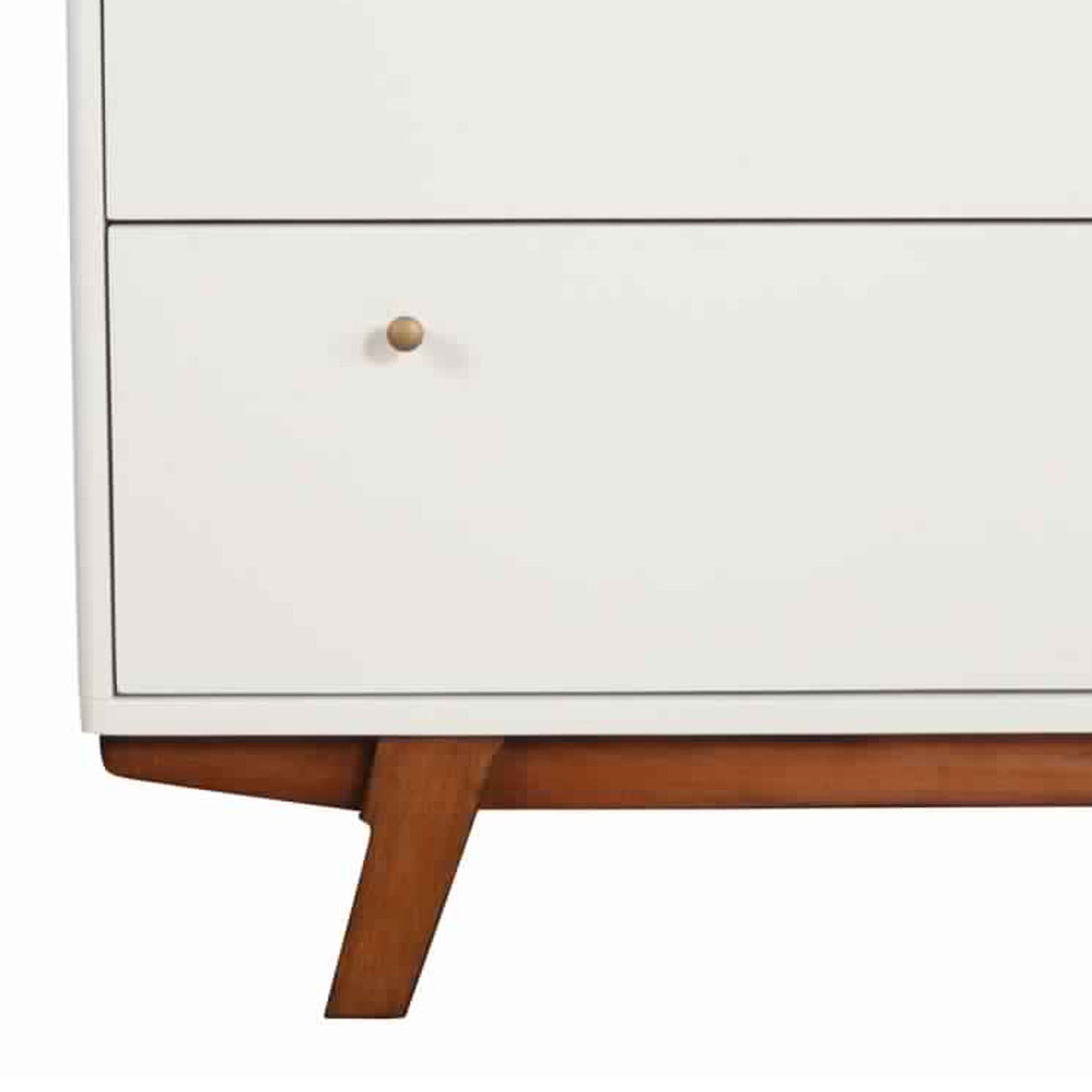 3 Drawer Wood Chest With Round Pulls And Angled Legs, Small,White And Brown By Benzara | Cabinets | Modishstore - 4