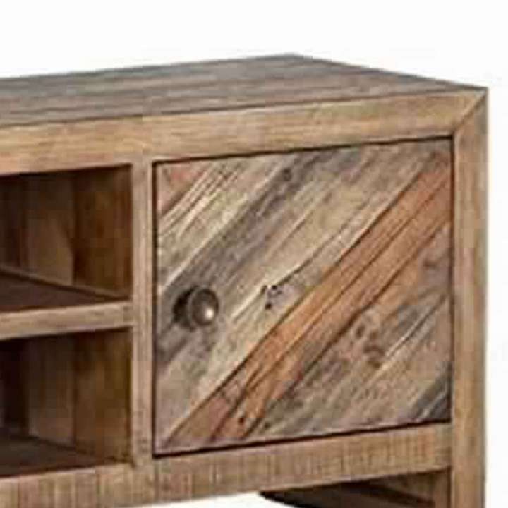 Wooden Tv Console With 2 Cabinets And Open Center Shelf, Weathered Brown By Benzara | Cabinets |  Modishstore  - 3