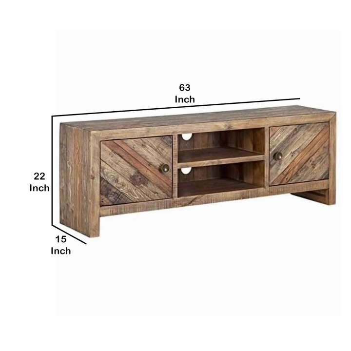 Wooden Tv Console With 2 Cabinets And Open Center Shelf, Weathered Brown By Benzara | Cabinets |  Modishstore  - 2