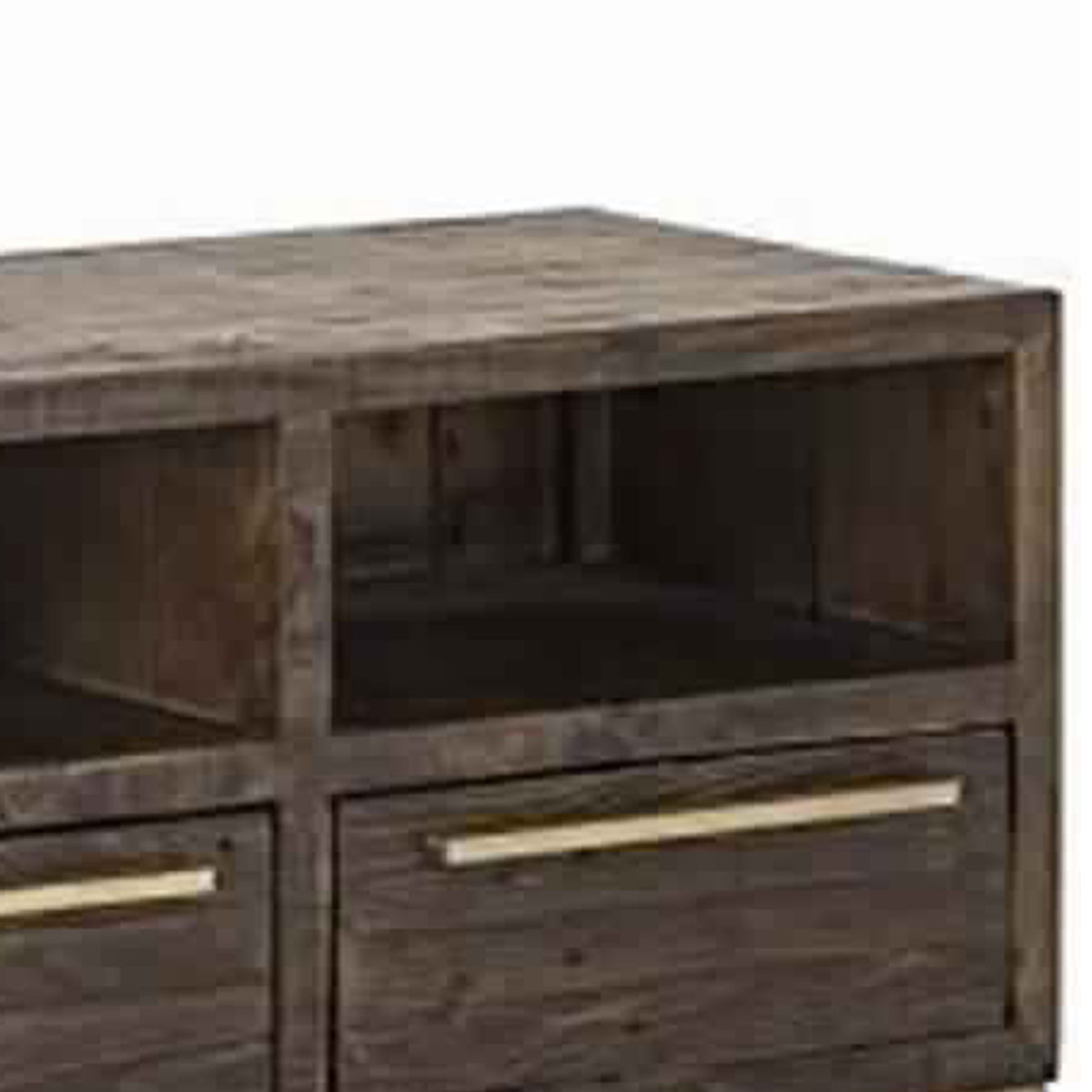 3 Drawer Tv Console With Sled Base And 3 Open Compartments, Brown And Gold By Benzara | Cabinets | Modishstore - 5