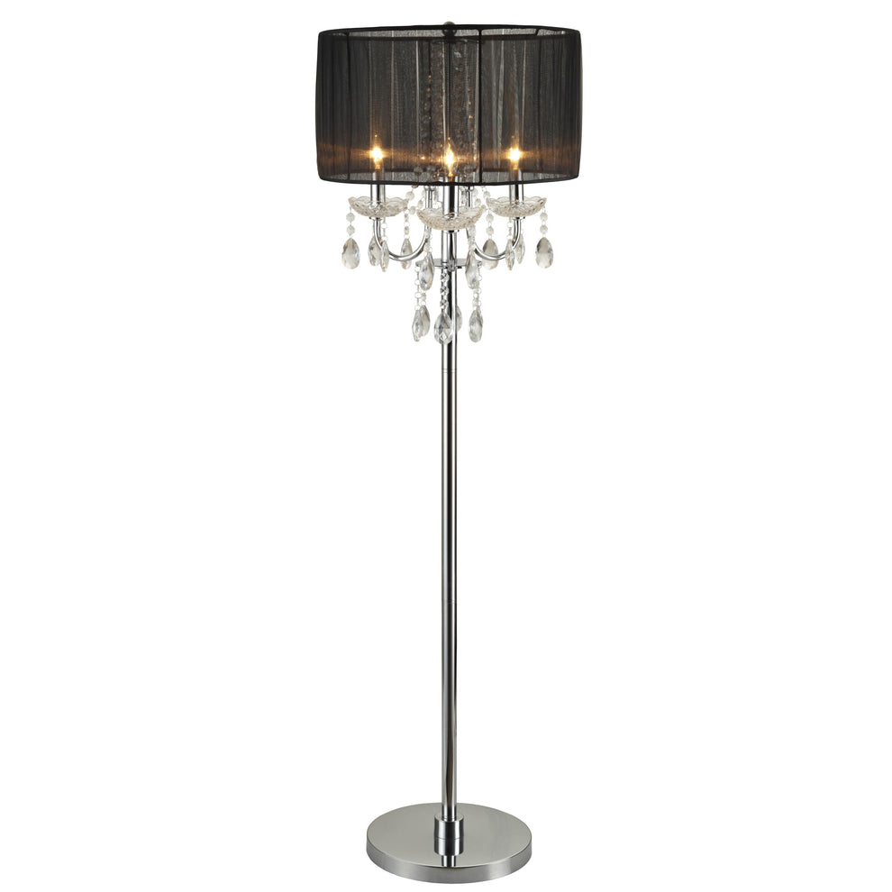 Round Fabric Wrapped Floor Lamp With Crystal Inlay, Gray And Silver By Benzara | Floor Lamps |  Modishstore  - 2
