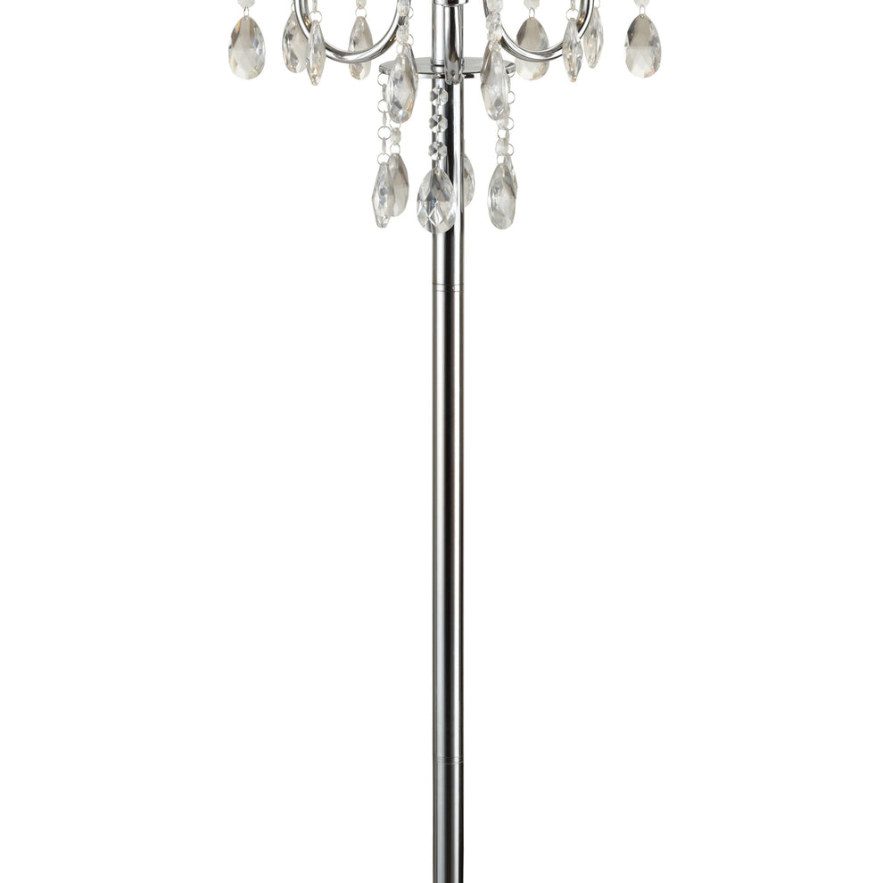 Round Fabric Wrapped Floor Lamp With Crystal Inlay, Gray And Silver By Benzara | Floor Lamps |  Modishstore  - 6