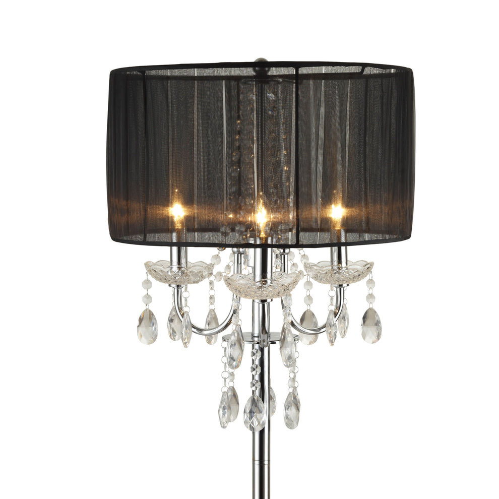 Round Fabric Wrapped Floor Lamp With Crystal Inlay, Gray And Silver By Benzara | Floor Lamps |  Modishstore  - 4