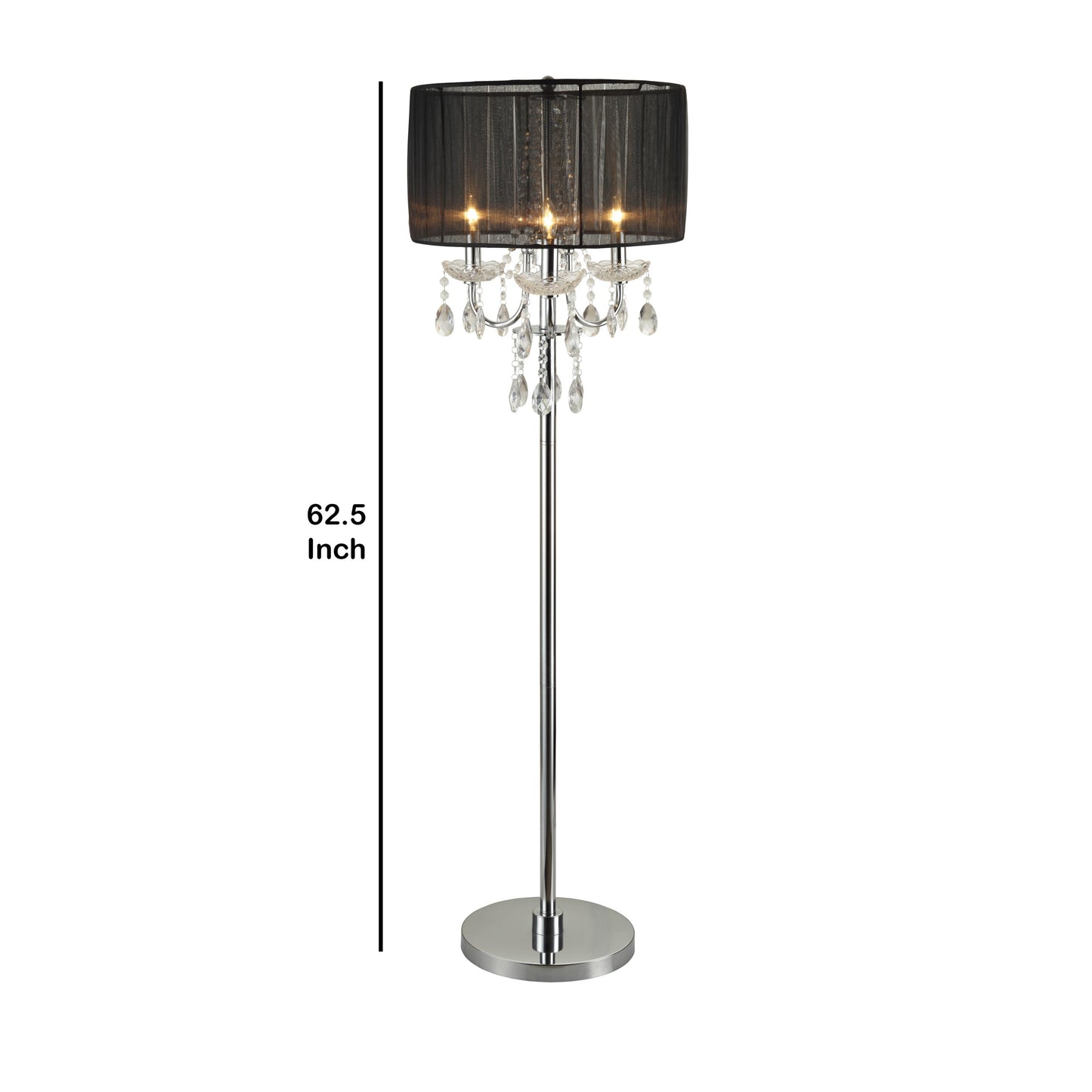 Round Fabric Wrapped Floor Lamp With Crystal Inlay, Gray And Silver By Benzara | Floor Lamps |  Modishstore  - 3