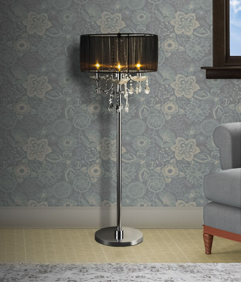 Round Fabric Wrapped Floor Lamp With Crystal Inlay, Gray And Silver By Benzara | Floor Lamps |  Modishstore 