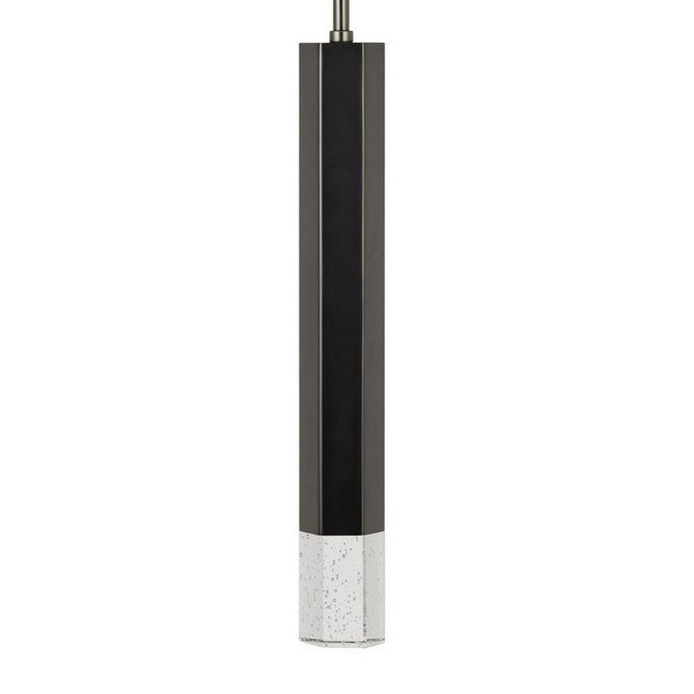 Hexagonal Metal Frame Single Led Light Pendant With Glass Diffuser, Black By Benzara | Pendant Lamps |  Modishstore  - 3