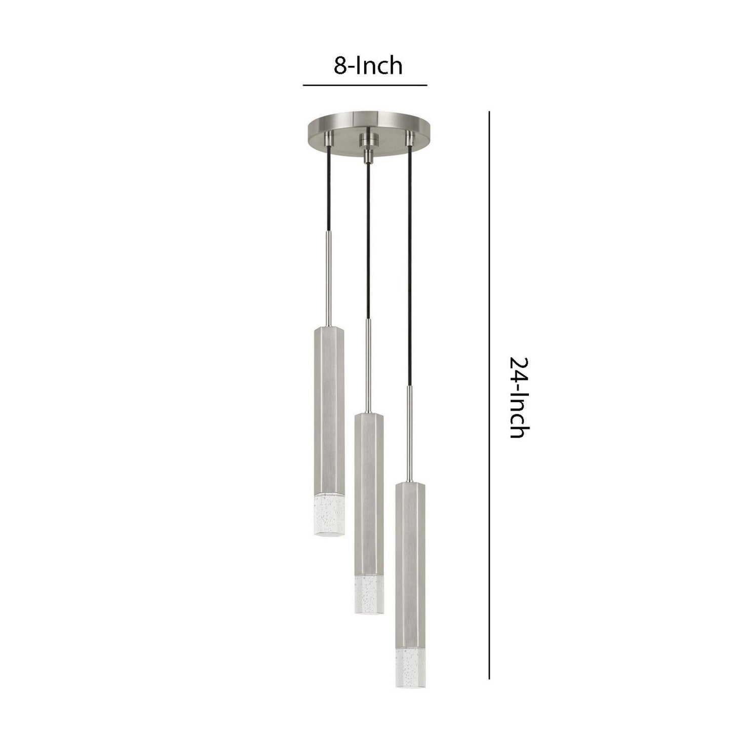 Hexagonal Metal Frame 3 Led Light Pendant With Glass Diffuser, Gray By Benzara | Pendant Lamps |  Modishstore  - 2