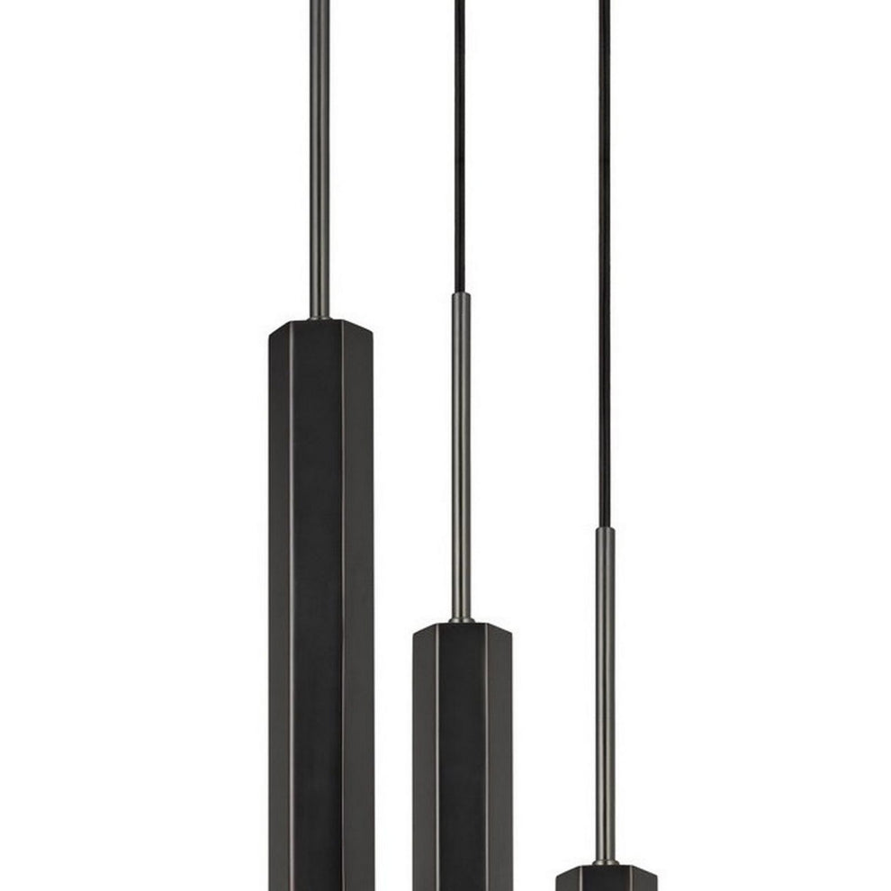 Hexagonal Metal Frame 3 Led Light Pendant With Glass Diffuser, Black By Benzara | Pendant Lamps |  Modishstore  - 4