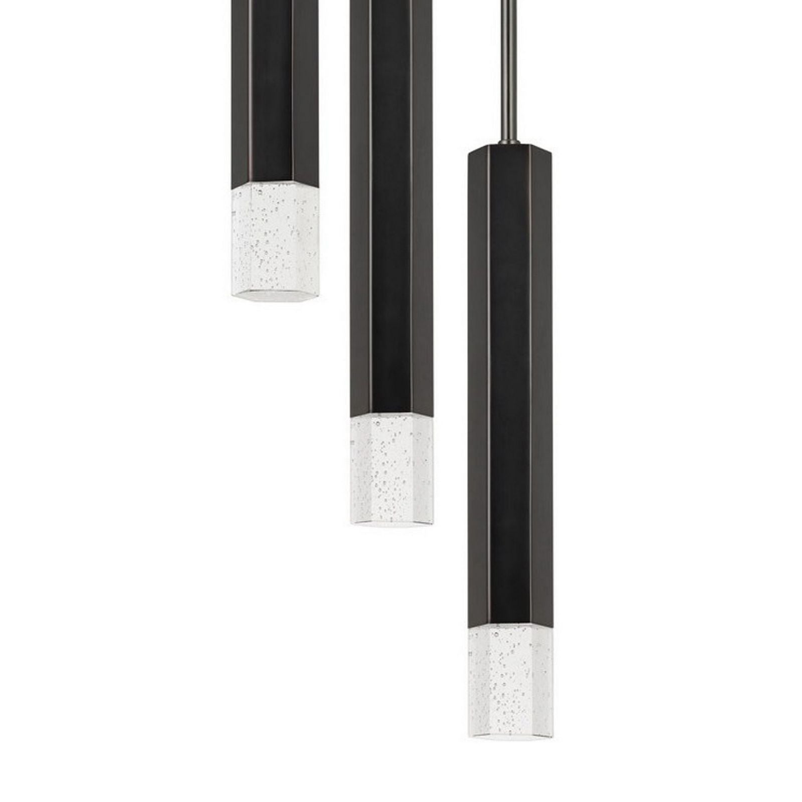 Hexagonal Metal Frame 3 Led Light Pendant With Glass Diffuser, Black By Benzara | Pendant Lamps |  Modishstore  - 3