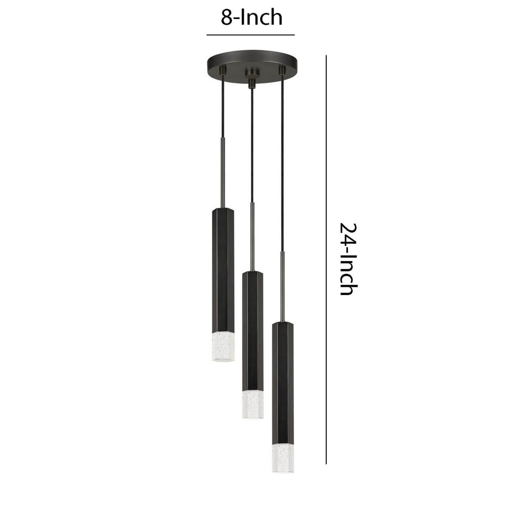Hexagonal Metal Frame 3 Led Light Pendant With Glass Diffuser, Black By Benzara | Pendant Lamps |  Modishstore  - 2