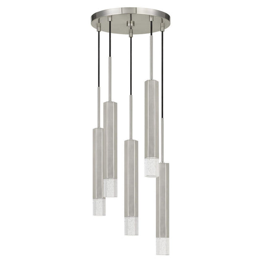 Hexagonal Metal Frame 5 Led Light Pendant With Glass Diffuser, Gray By Benzara | Pendant Lamps |  Modishstore 