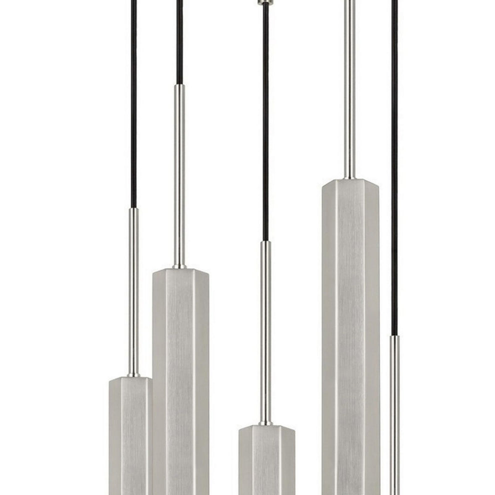 Hexagonal Metal Frame 5 Led Light Pendant With Glass Diffuser, Gray By Benzara | Pendant Lamps |  Modishstore  - 4