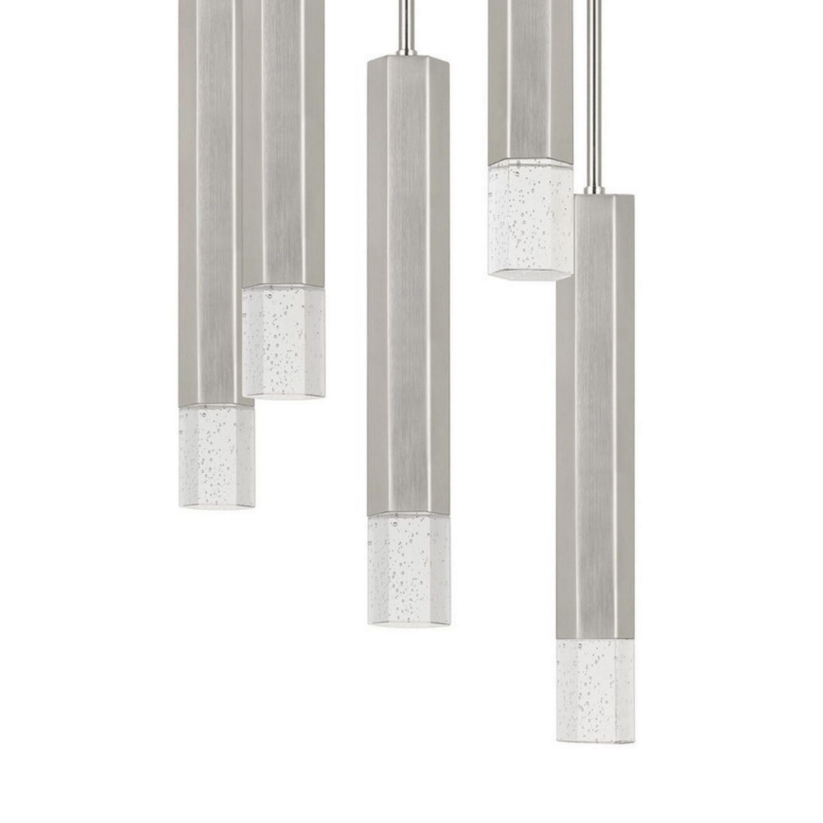Hexagonal Metal Frame 5 Led Light Pendant With Glass Diffuser, Gray By Benzara | Pendant Lamps |  Modishstore  - 3