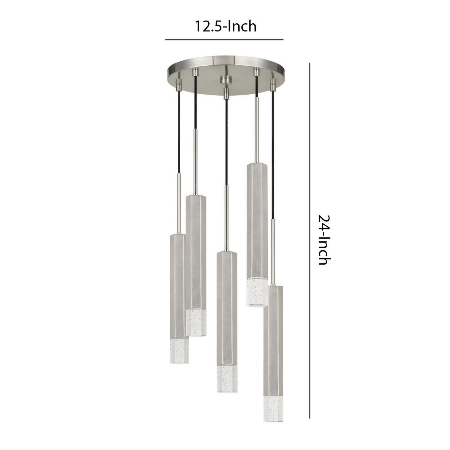 Hexagonal Metal Frame 5 Led Light Pendant With Glass Diffuser, Gray By Benzara | Pendant Lamps |  Modishstore  - 2