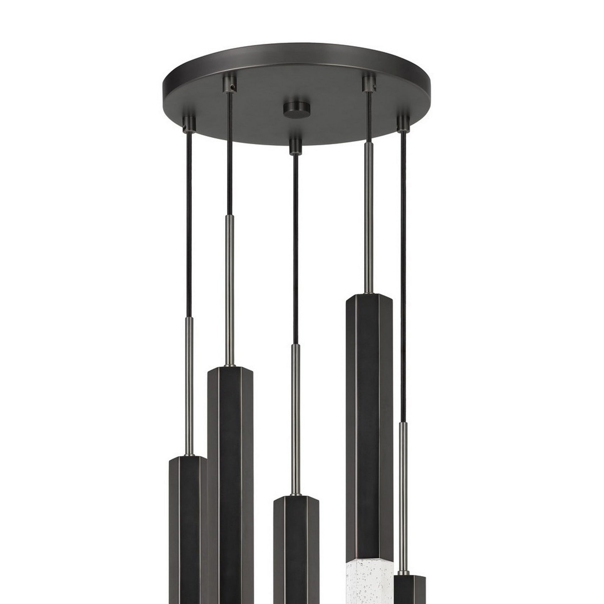 Hexagonal Metal Frame 5 Led Light Pendant With Glass Diffuser, Black By Benzara | Chandeliers | Modishstore - 2