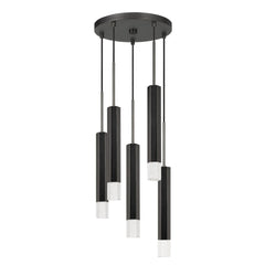 Hexagonal Metal Frame 5 Led Light Pendant With Glass Diffuser, Black By Benzara