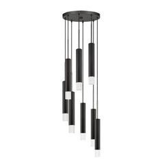 Hexagonal Metal Frame 8 Led Light Pendant With Glass Diffuser, Black By Benzara
