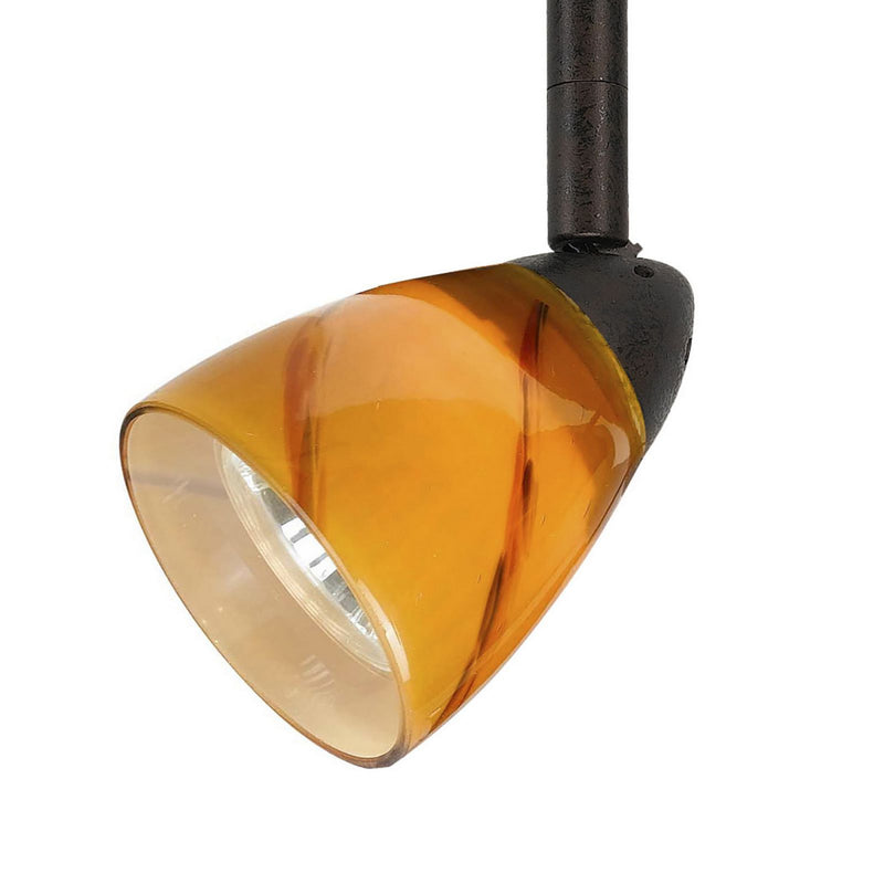 Glass Shade Track Light Head With Metal Frame, Yellow And Rustic Bronze By Benzara | Track Lights |  Modishstore 