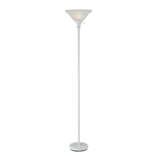 3 Way Torchiere Floor Lamp With Frosted Glass Shade And Stable Base, White By Benzara | Floor Lamps |  Modishstore 