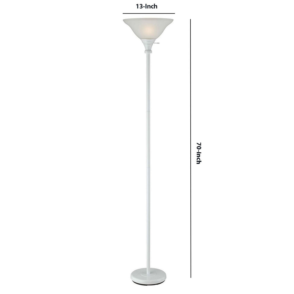 3 Way Torchiere Floor Lamp With Frosted Glass Shade And Stable Base, White By Benzara | Floor Lamps |  Modishstore  - 2