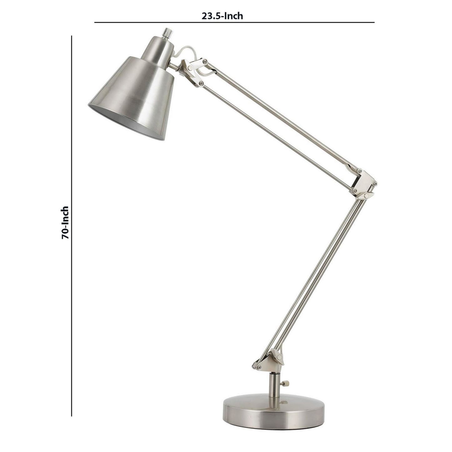 60W Metal Task Lamp With Adjustable Arms And Swivel Head, Set Of 2, Silver By Benzara | Table Lamps |  Modishstore  - 2