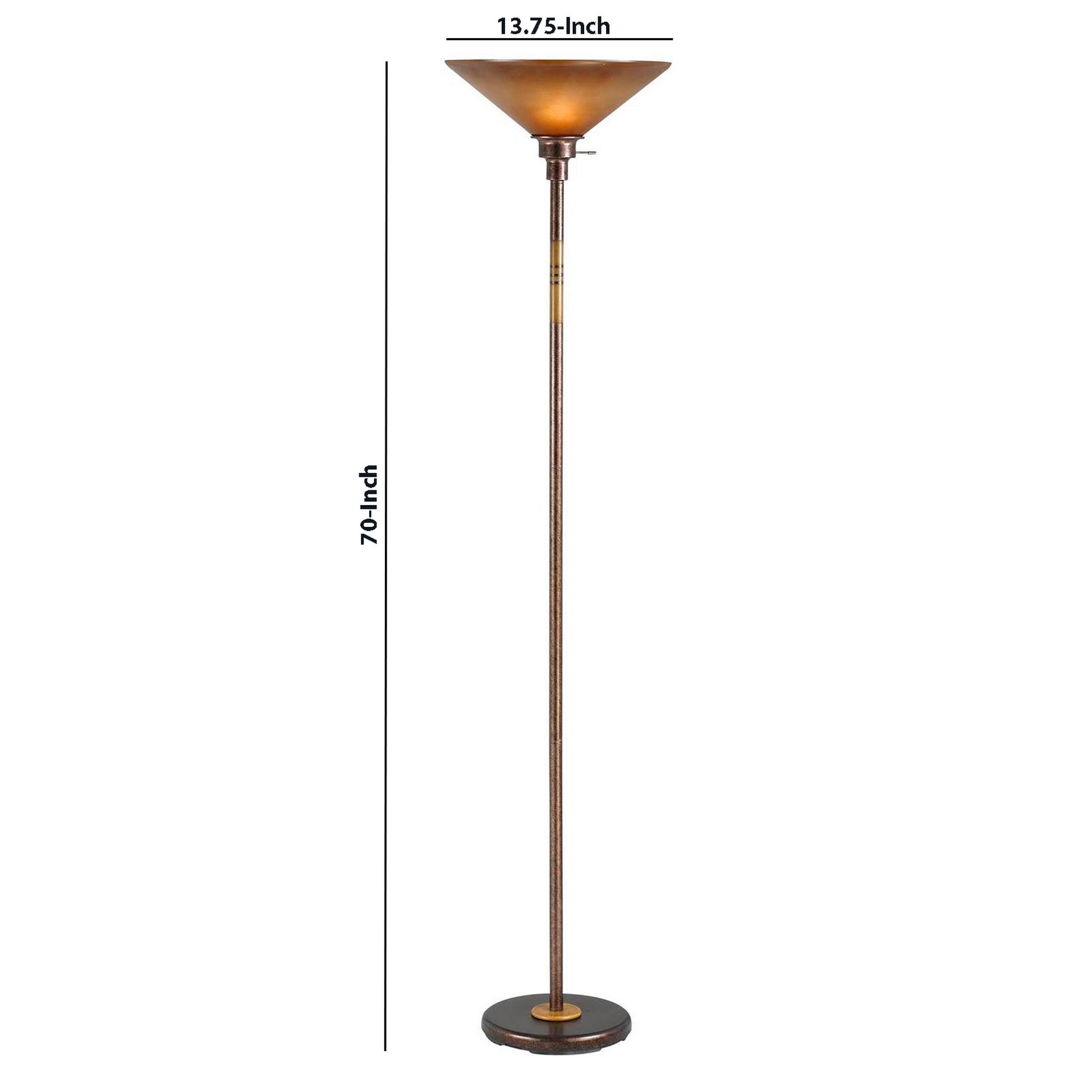 3 Way Torchiere Floor Lamp With Frosted Glass Shade And Stable Base, Bronze By Benzara | Desk Lamps | Modishstore - 5
