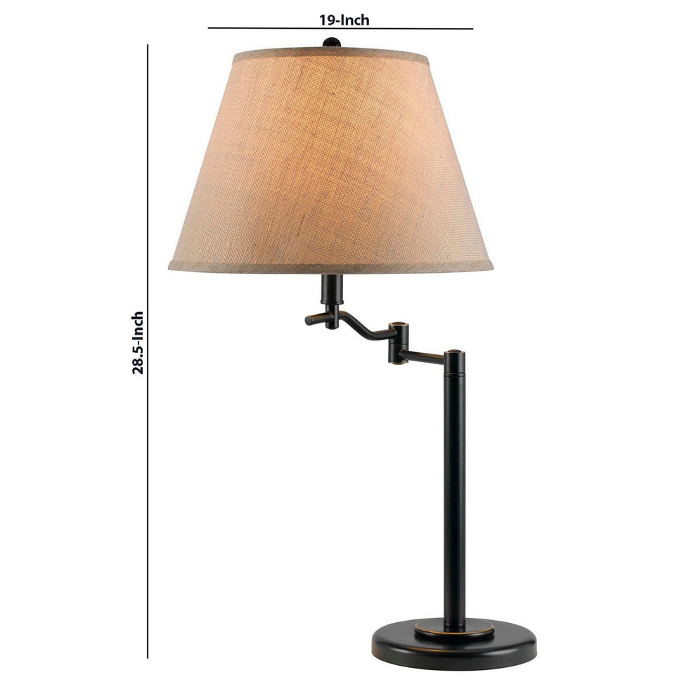 3 Way Metal Body Table Lamp With Swing Arm And Conical Fabric Shade, Black By Benzara | Table Lamps |  Modishstore  - 2