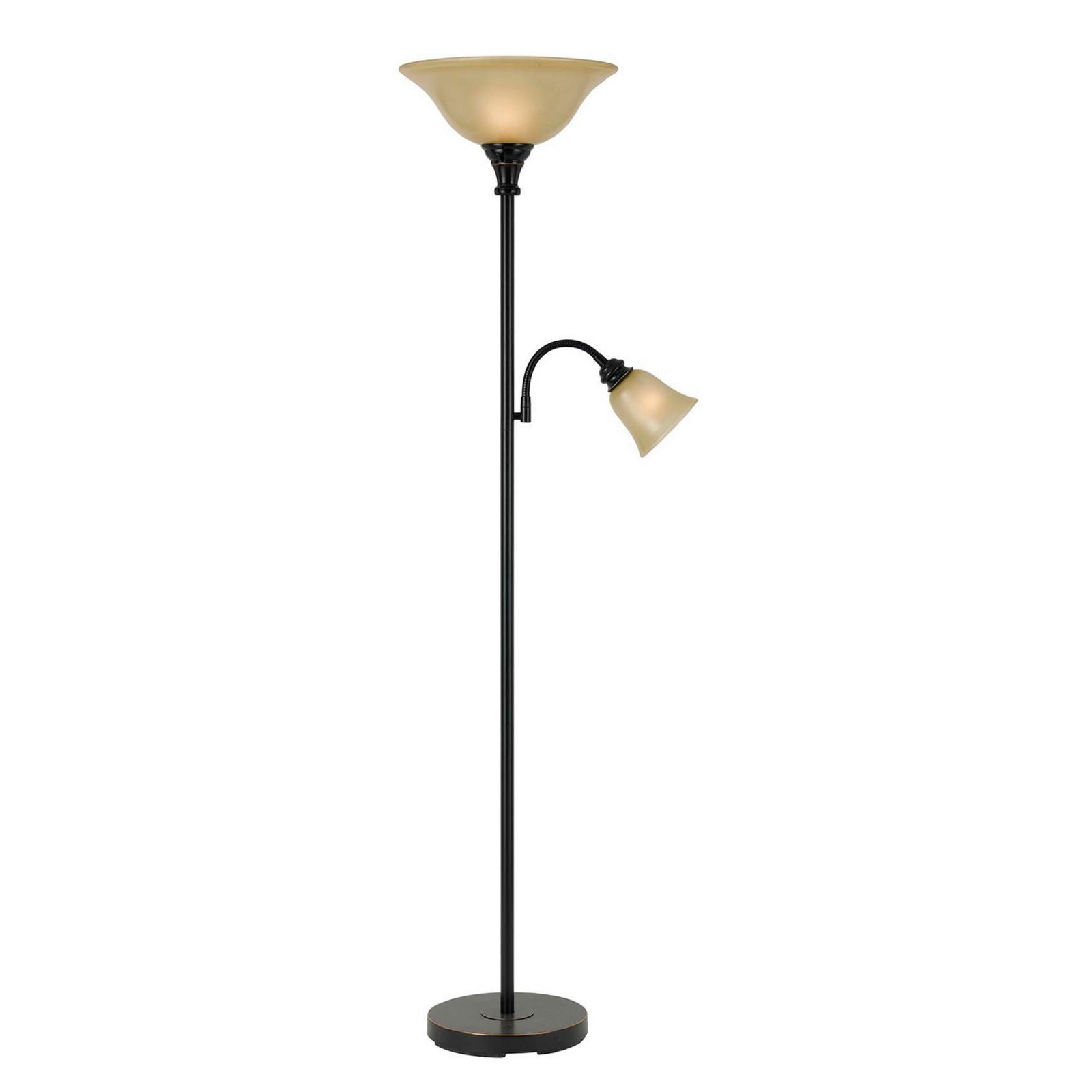 Metal Body Torchiere Floor Lamp With Attached Reading Light, Black By Benzara | Floor Lamps |  Modishstore 