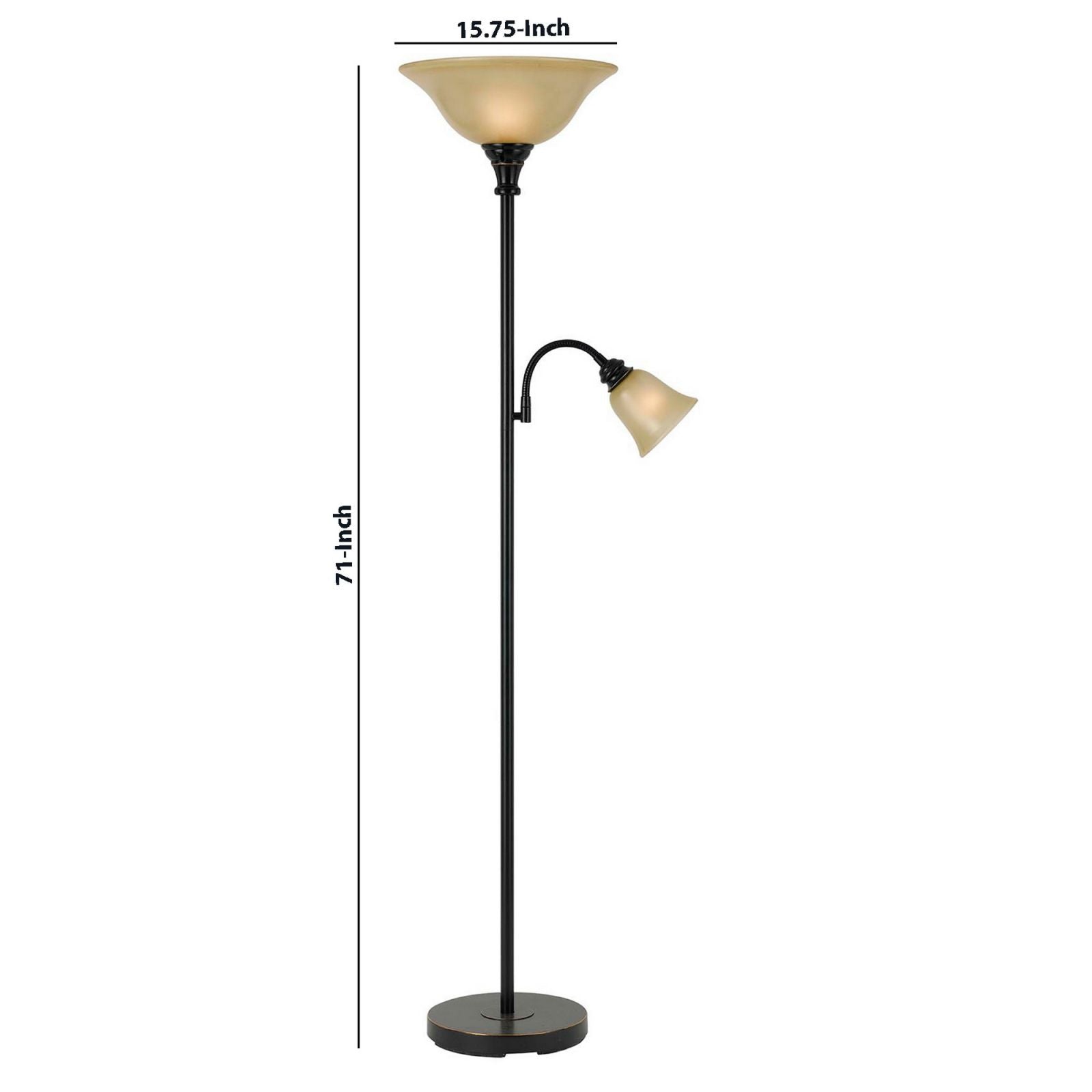 Metal Body Torchiere Floor Lamp With Attached Reading Light, Black By Benzara | Floor Lamps |  Modishstore  - 2