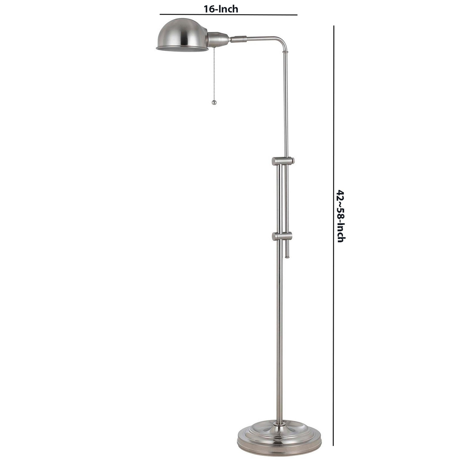 Adjustable Height Metal Pharmacy Lamp With Pull Chain Switch, Silver By Benzara | Floor Lamps |  Modishstore  - 5
