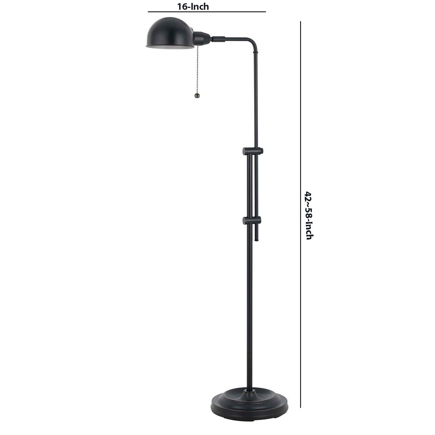 Adjustable Height Metal Pharmacy Lamp With Pull Chain Switch, Black By Benzara | Floor Lamps |  Modishstore  - 5
