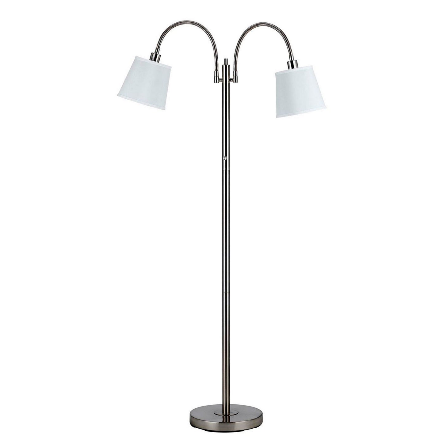 80 Watt Metal Floor Lamp With Dual Gooseneck And Uno Style Shades, Silver By Benzara | Floor Lamps |  Modishstore 
