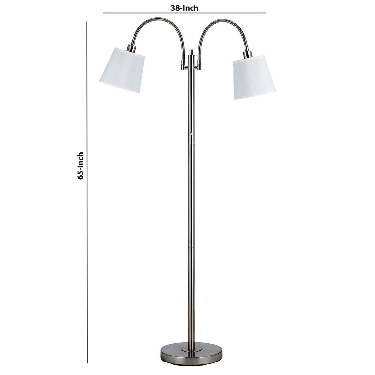 80 Watt Metal Floor Lamp With Dual Gooseneck And Uno Style Shades, Silver By Benzara | Floor Lamps |  Modishstore  - 2
