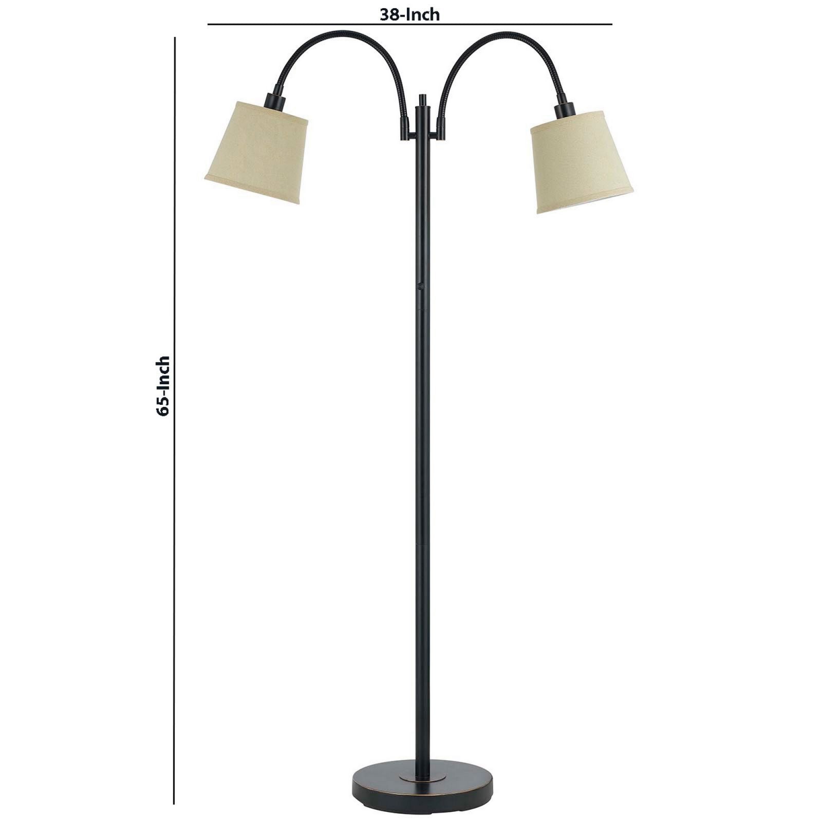 80 Watt Metal Floor Lamp With Dual Gooseneck And Uno Style Shades, Black By Benzara | Floor Lamps |  Modishstore  - 2