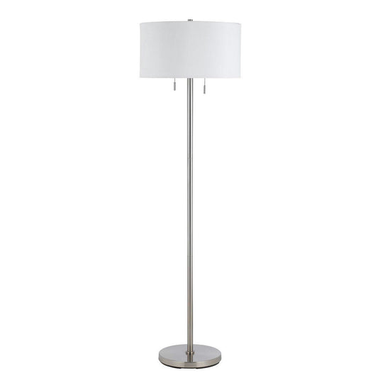 Metal Body Floor Lamp With Fabric Drum Shade And Pull Chain Switch, Silver By Benzara | Floor Lamps |  Modishstore 