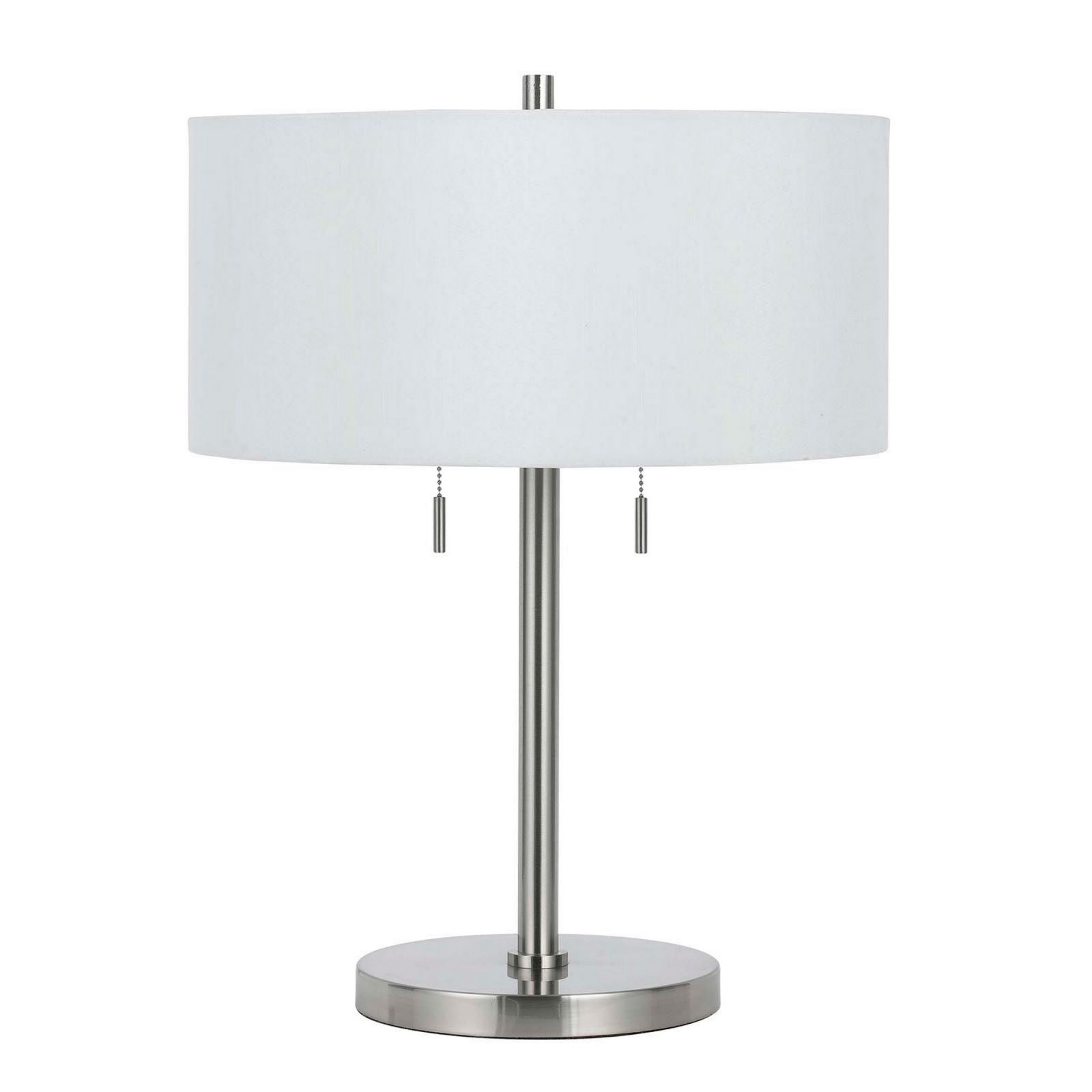 Metal Body Table Lamp With Fabric Drum Shade And Pull Chain Switch, Silver By Benzara | Table Lamps |  Modishstore 